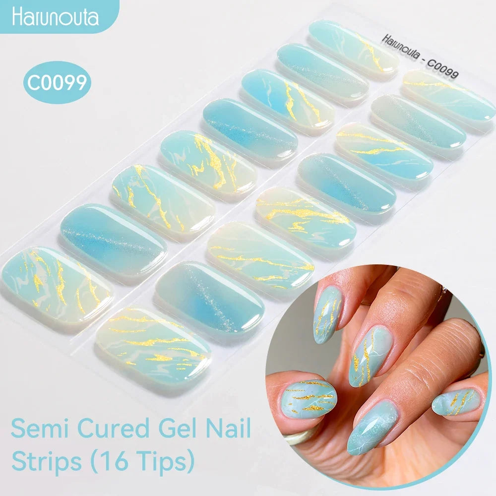 Gradient Auroras Semi Cured Gel Nail Strips Sparkly Shinning DIY Gel Polish Stickers for Nails Works with UV/LED Nail Lamps 91
