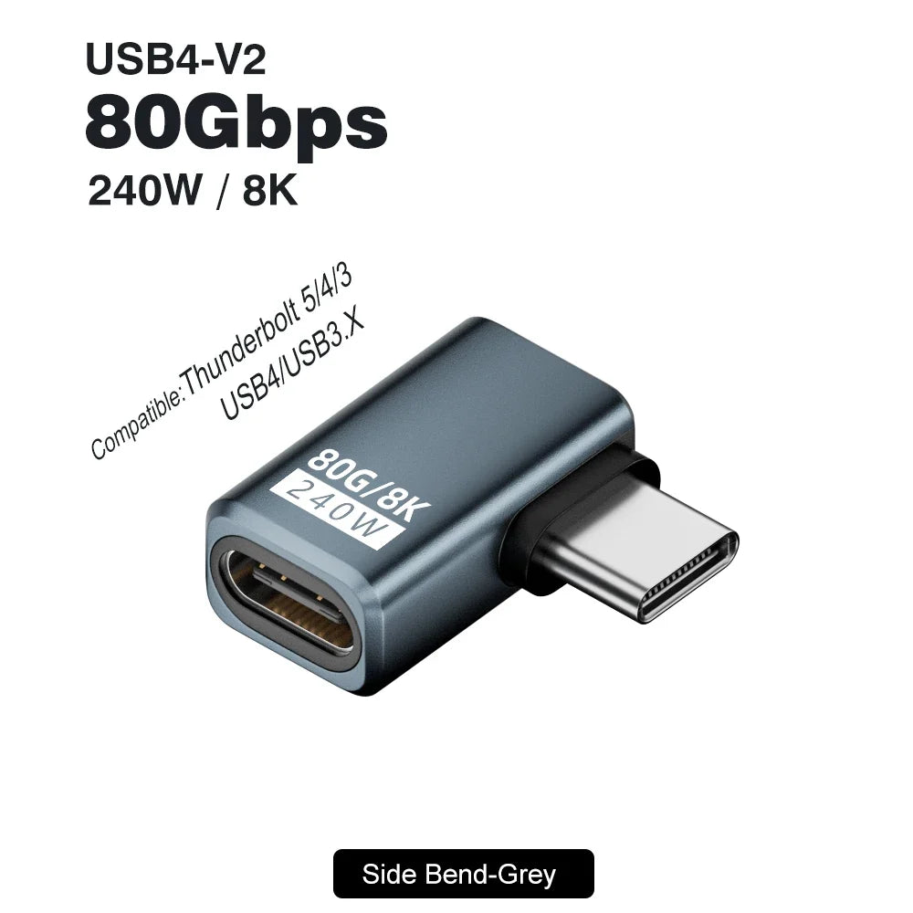 USB4 V2 90 Degree USB-C Angle Adapter | 80Gbps Thunderbolt 5/4/3 Elbow Connector 20