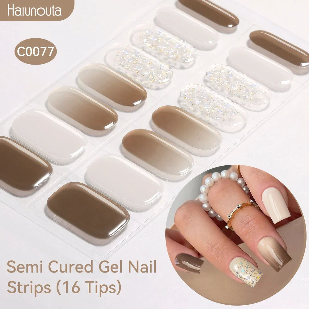 Gradient Auroras Semi Cured Gel Nail Strips Sparkly Shinning DIY Gel Polish Stickers for Nails Works with UV/LED Nail Lamps 65