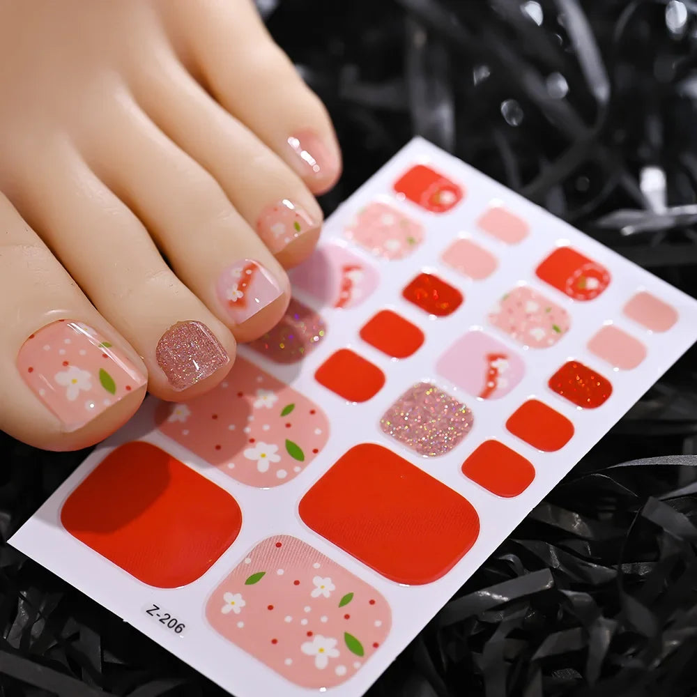 1pcs 22tips Gradient Glitter Full Toe Nail Wraps 3D Shiny Omber Pink/Purple/blue Toe Nail Polish Stickers Baking Free Toe Strips 38
