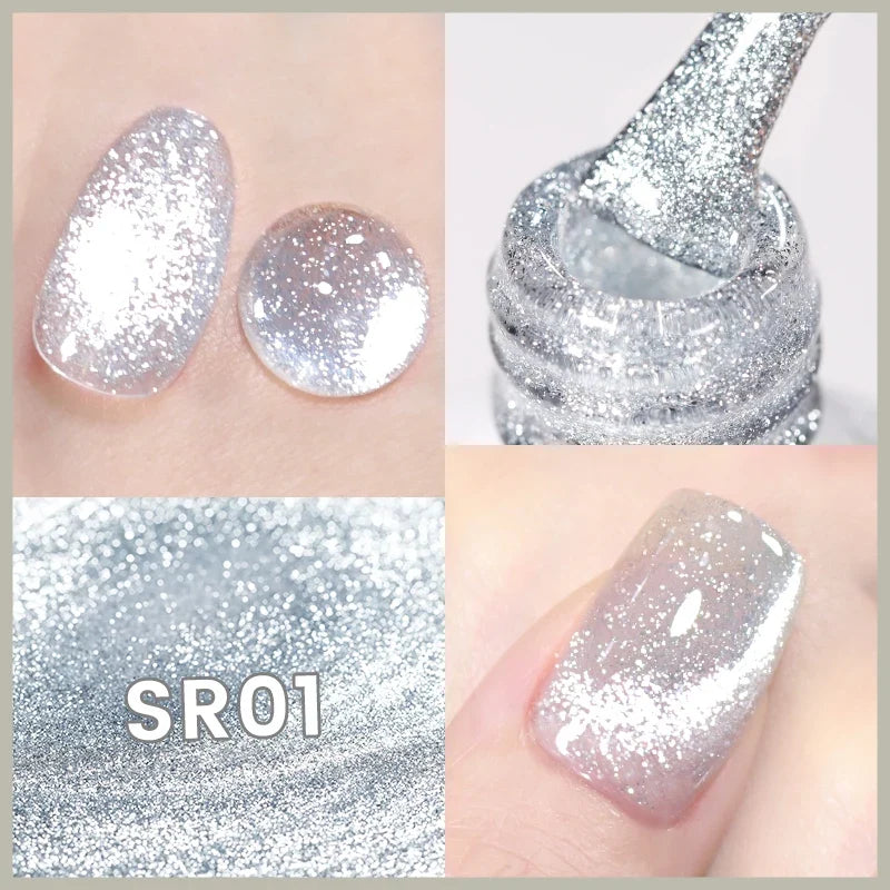 BORN PRETTY 10ml Silver Shining Reflective Cat Magnetic Gel Nail Polish Crystal Glitter Soak Off UV LED Nail Art Gel Varnish 4