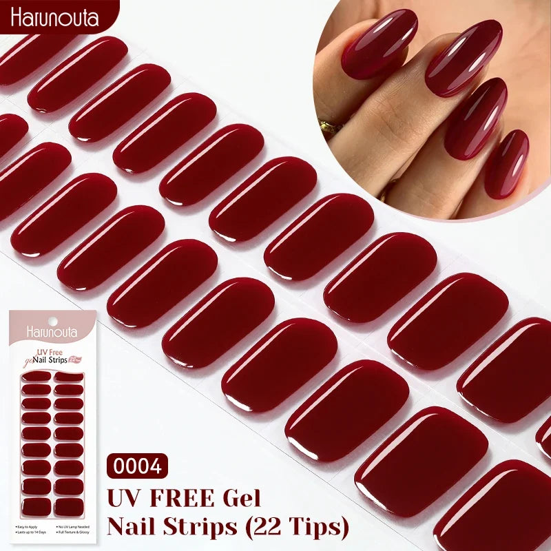 22strips UV Free Nail Gel Strips Loving Heart Gel Polish Nail Sticker Curing-free Adhesive Stickers for Nails Long Lasting Wrap 14