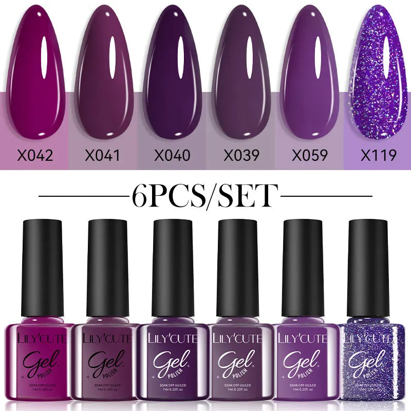 LILYCUTE 6Pcs/set 7ml Coffee Series Gel Nail Polish Kit 125 Colors Manicure Semi Permanent Soak Off UV Nail Art Gel Varnish 18