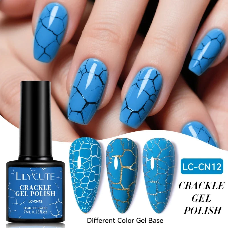 LILYCUTE 7ml Neon Crackle Gel Nail Polish Summer Fluorescent Quick Drying Semi Permanent UV Gel Nail Art Varnish DIY Manicure 16