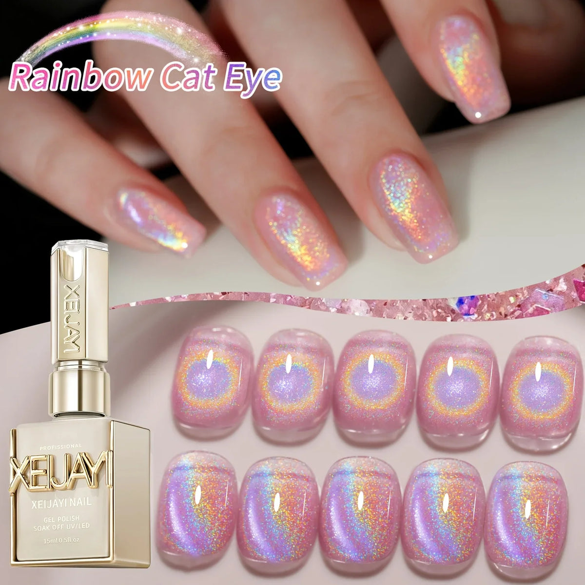 15Ml Rainbow Cat's Eye gel nail polish, UV LED curing, long-acting fast drying nail art gel - ideal gift for women For Spring 2