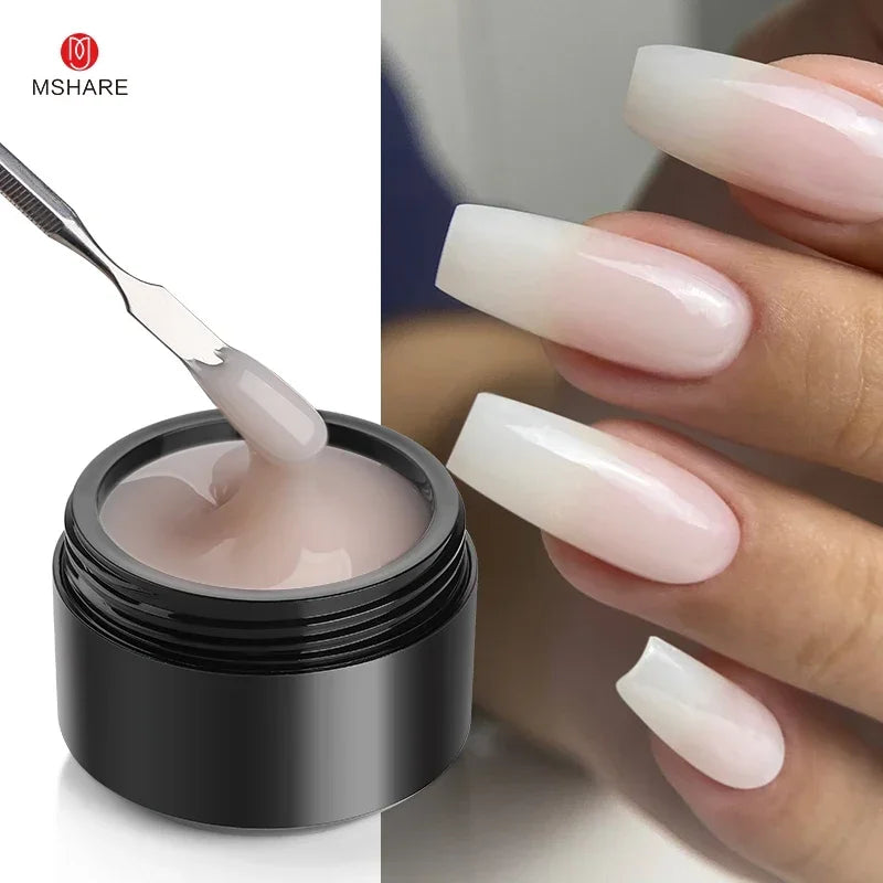 MSHARE 50ml Natural Nails Gel Builder Nalil Tpo Free Self Leveling Gel for Nail Extension Construction Pink Shade UV Led Gel 7