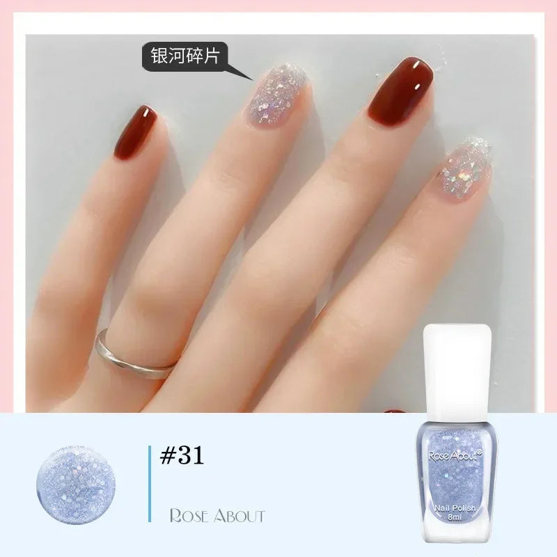 40 Colors No Bake Water-based Nail Polish Glitter Sequins Long-lasting Tearable Healthy Tearable Quick-drying Nude Nail Polish 38