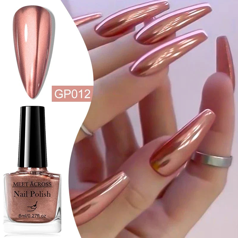 8ml Mirror Metallic Nail Polish No Need Lamp Curing Air Dry Salon Quality Soak-Off Long Lasting Varnishes DIY Manicure Design 12