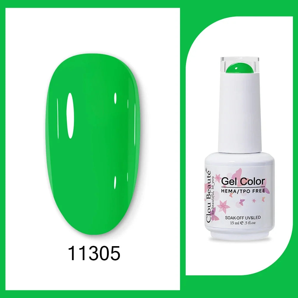 Clou Beaute 15ml Red Black White Green Neon Gel Nail Polish Base Top Coat Velvet Top 400 Colors Semi Permanent Gel Nail Varnish 24