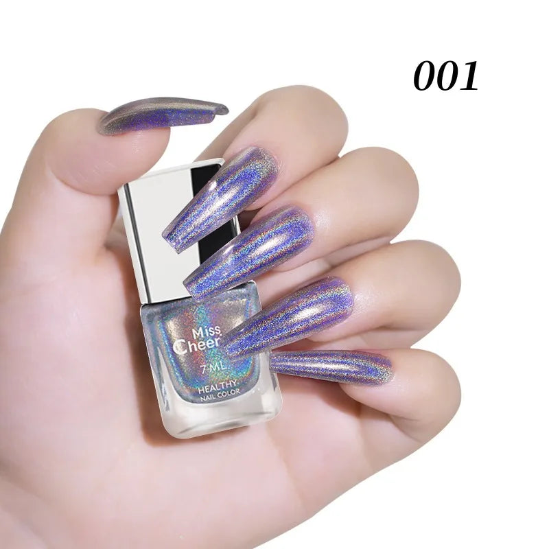Rainbow Sparkle Holographic Nail Polish 7ml Multichrome Laser Glitter Nail Lacquer Quick-Dry Salon Professional Nail Art Polish 12