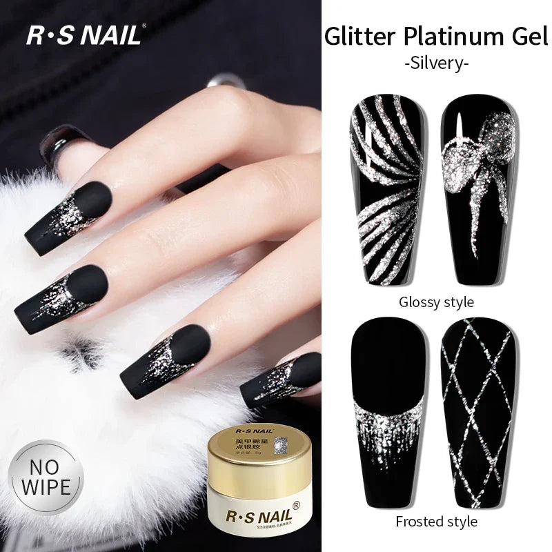 RSNAIL No Wipe Platinum Gel Nail Polish 8g Sparkle Painting Metallic Golden Silvery Liner Gel French Drawing Liner DIY Nail Art 9