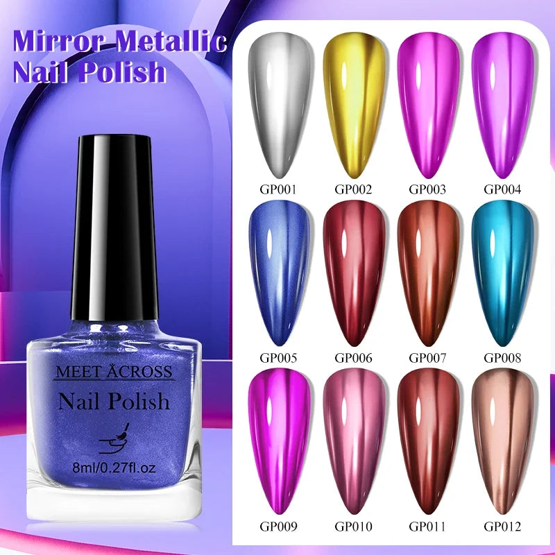 8ml Metallic Nail Polish Mirror Effect Fast Drying Long-Lasting Nails Art Polish DIY No Need Lamp Cure Manicure Nail Supplies 2
