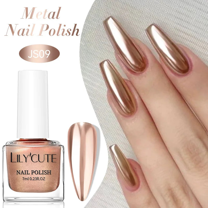 LILYCUTE 7ml  Mirror Metallic Nail Polish No Need of UV LED Lamp Nail Supplies Vernis Red Purple Mirror Effect for Nails 13