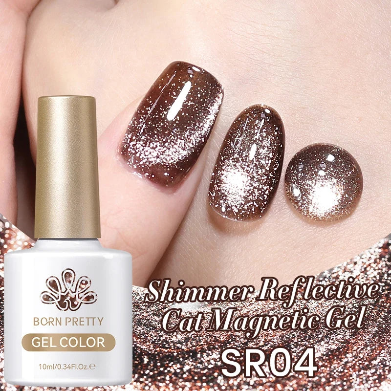 BORN PRETTY 10ml Silver Shining Reflective Cat Magnetic Gel Nail Polish Crystal Glitter Soak Off UV LED Nail Art Gel Varnish 7