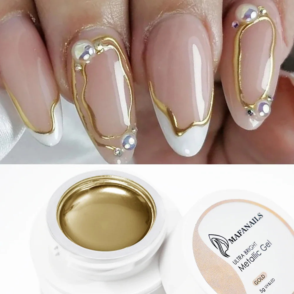 MingLee Silver Metal Gel Metallic Nail Polish Chrome 3D Metal Painted Gel Polish 5ml Liquid Mirror Effect Glossy Shine Manicure 5