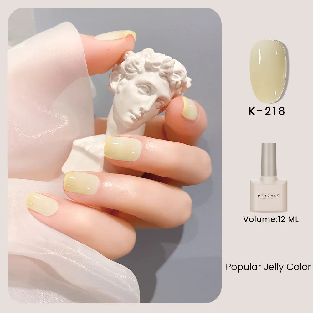 MAYCHAO 12ml Jelly Gel Nail Polish Semi Permanent Top Coat Soak Off UV LED Gel Art Nail Varnish Manicure Long Lasting Nail Gel 9