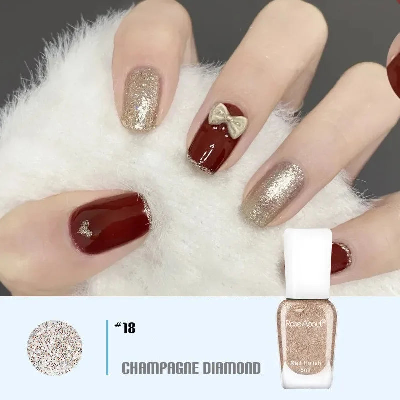 40 Colors No Bake Water-based Nail Polish Glitter Sequins Long-lasting Tearable Healthy Tearable Quick-drying Nude Nail Polish 21