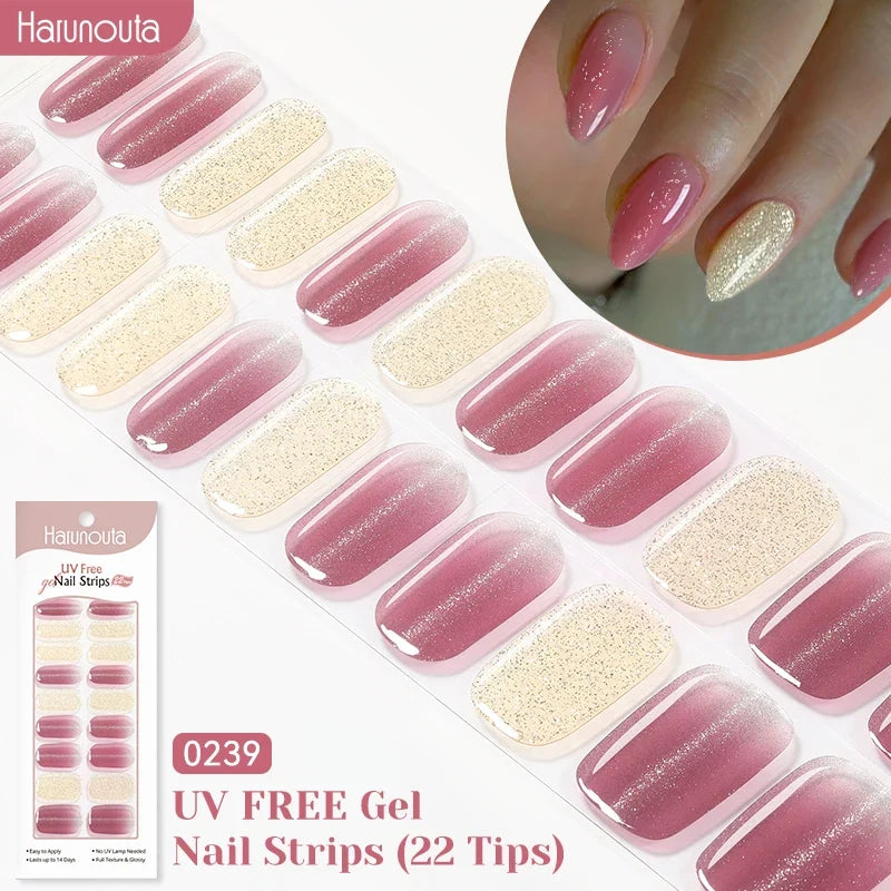 22strips UV Free Nail Gel Strips Loving Heart Gel Polish Nail Sticker Curing-free Adhesive Stickers for Nails Long Lasting Wrap 26