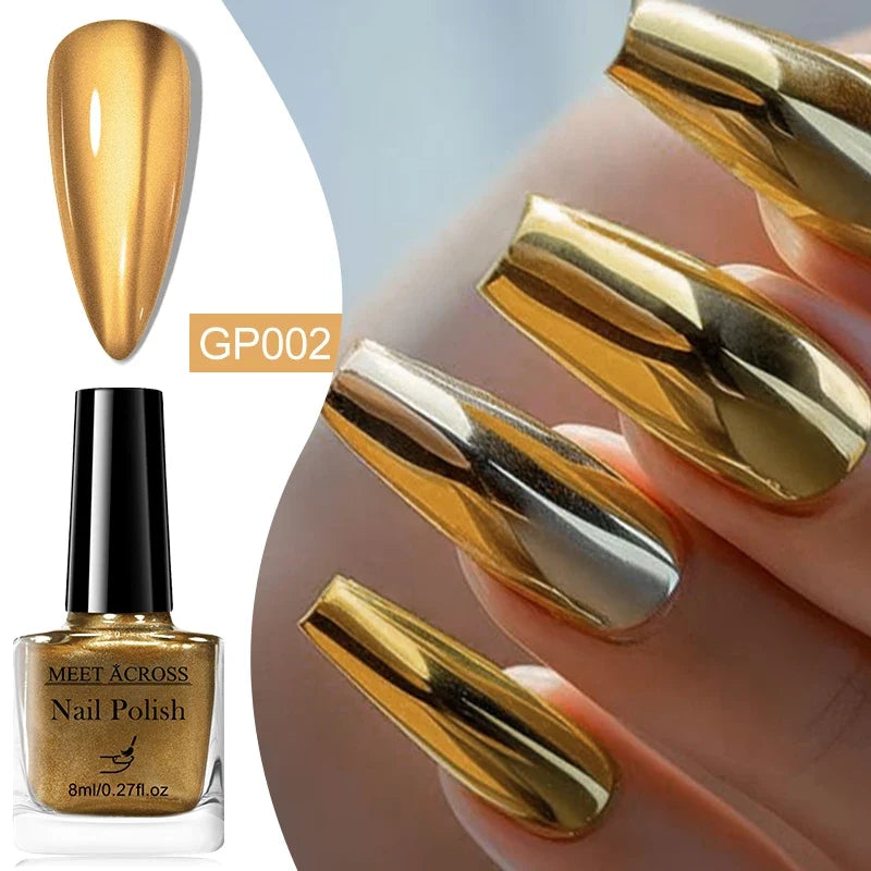 8ml Mirror Metallic Nail Polish No Need Lamp Curing Air Dry Salon Quality Soak-Off Long Lasting Varnishes DIY Manicure Design 9