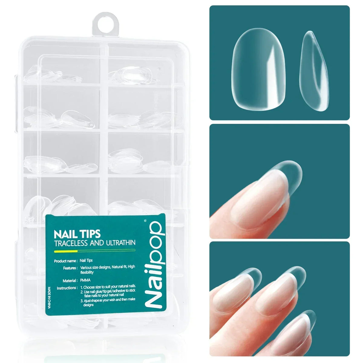 Nailpop 120pcs/box Gel X Nail Tips Medium Short Shape Almond/Square/Soft Gel Nail Tips False Nails Soak Off Easy Nail Extensions 17