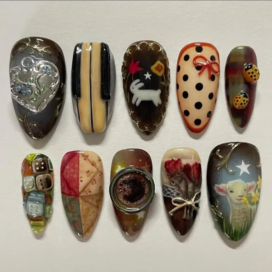 24pcs Gradient Black False Nails Yellow Star Moon Swan Pattern Press On Nails Sweet Cool Bowknots Flower Fake Nail Y2k Manicure 18
