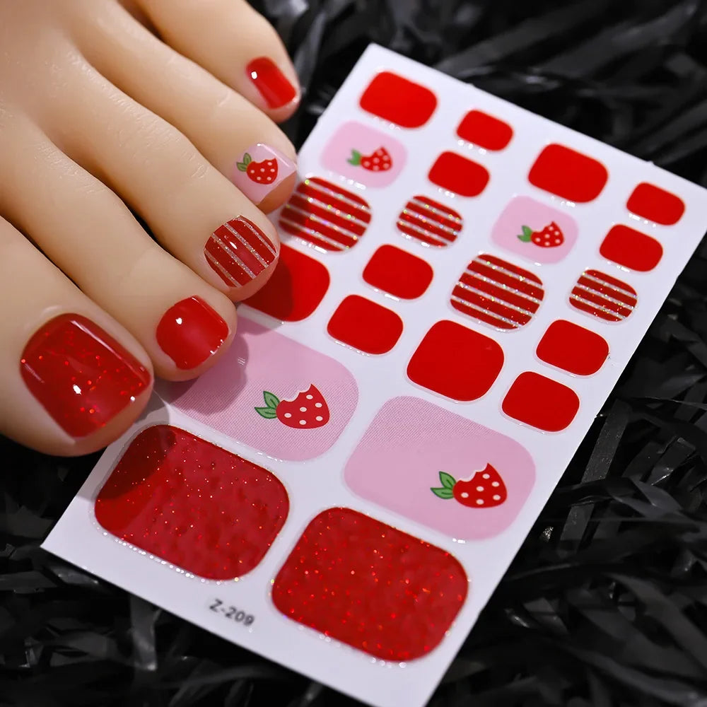 1pcs 22tips Gradient Glitter Full Toe Nail Wraps 3D Shiny Omber Pink/Purple/blue Toe Nail Polish Stickers Baking Free Toe Strips 30