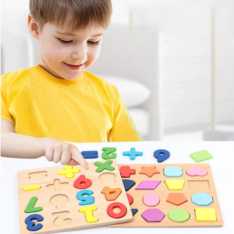 Kids Alphabetic Arithmetic Number Geometric Shapes Wooden Puzzle Montessori Preschool Learning Educational Game Toy for Children 2