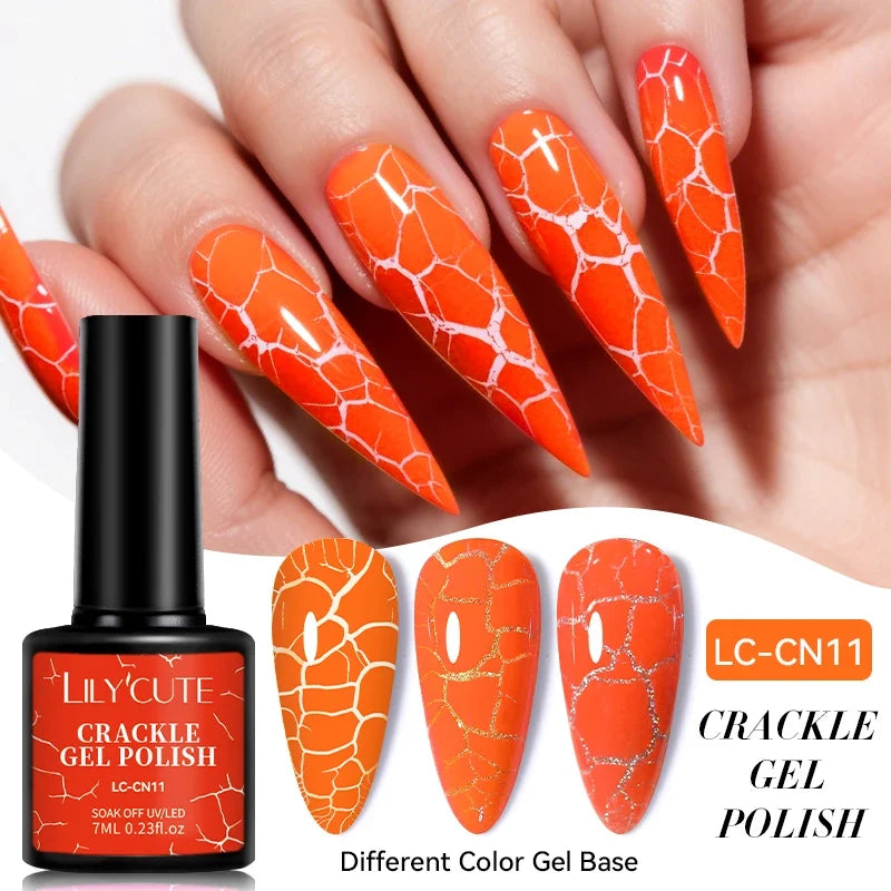 LILYCUTE 7ml Neon Crackle Gel Nail Polish Summer Fluorescent Quick Drying Semi Permanent UV Gel Nail Art Varnish DIY Manicure 9