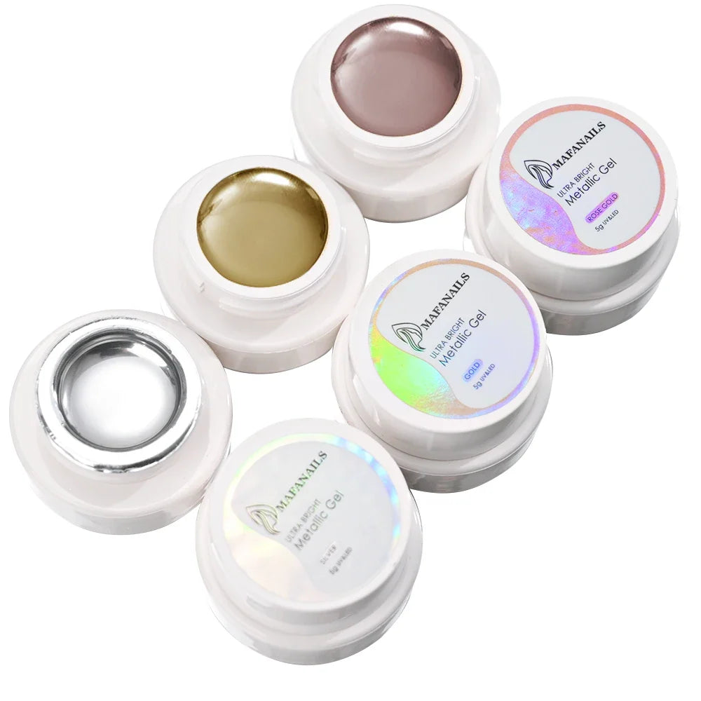 MingLee Silver Metal Gel Metallic Nail Polish Chrome 3D Metal Painted Gel Polish 5ml Liquid Mirror Effect Glossy Shine Manicure 6