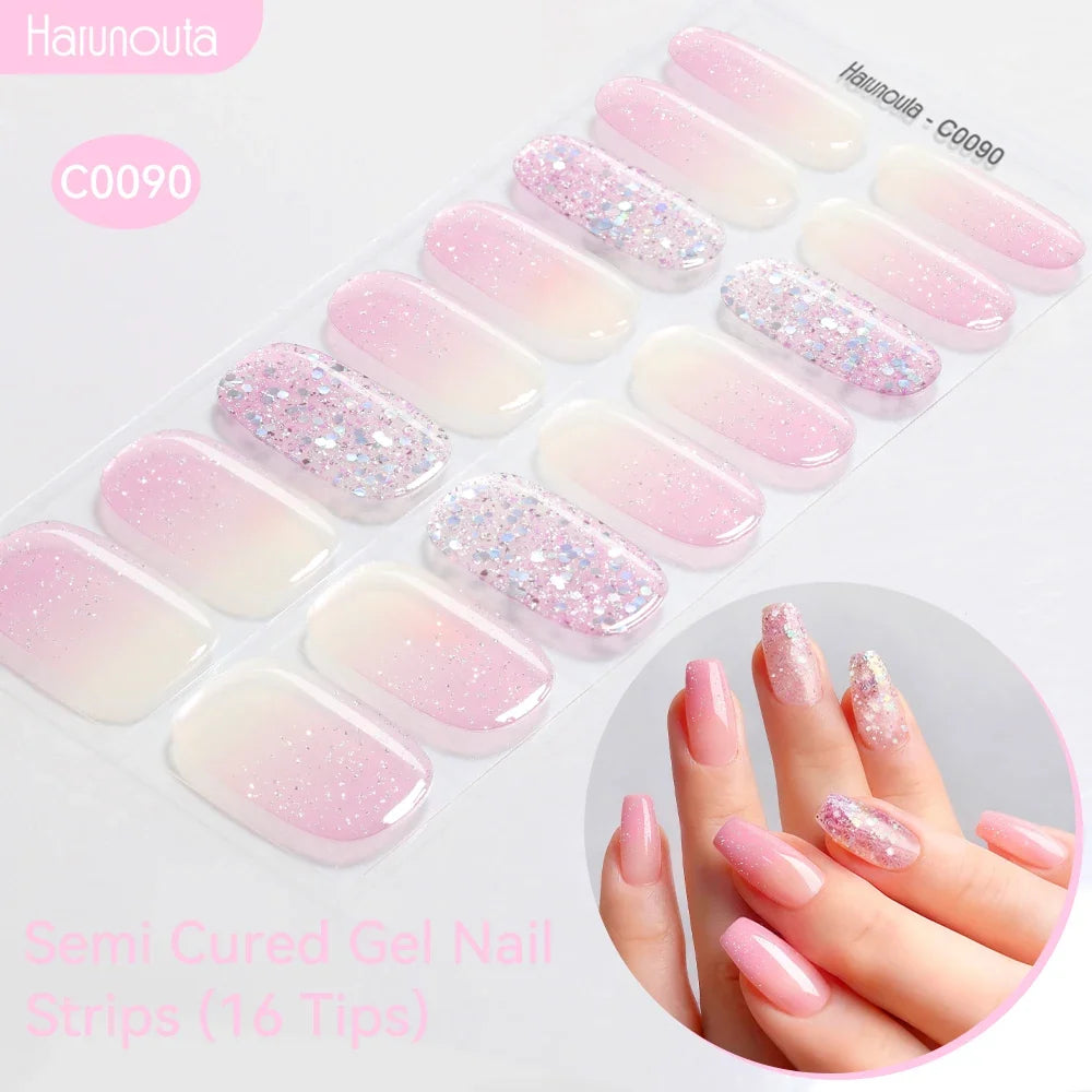 Gradient Auroras Semi Cured Gel Nail Strips Sparkly Shinning DIY Gel Polish Stickers for Nails Works with UV/LED Nail Lamps 11