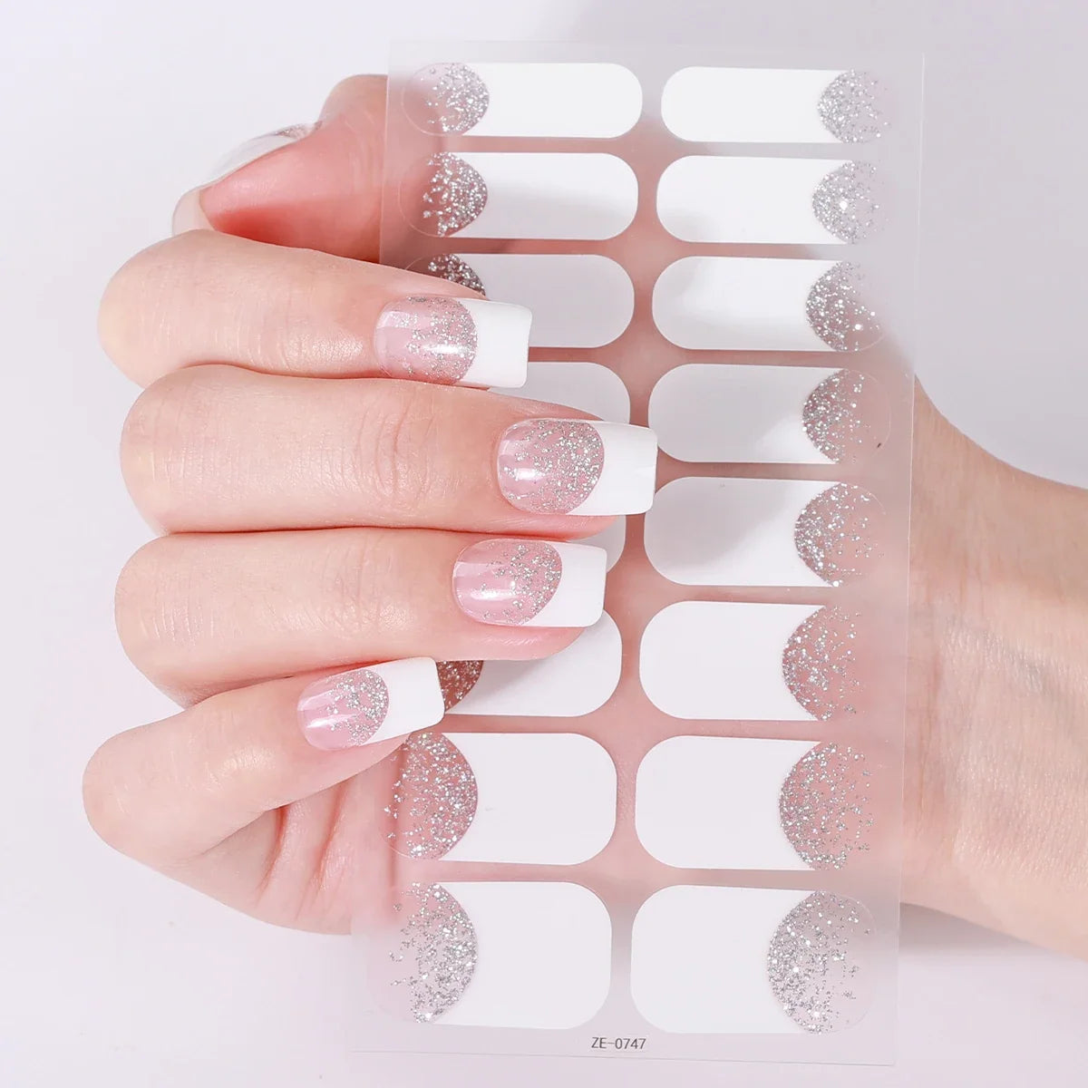16Tips Full Cover French Nail Polish Strips Gradient Glitter Nail Stickers Self Adhesive Manicure Decoration Nail Art Decals 1