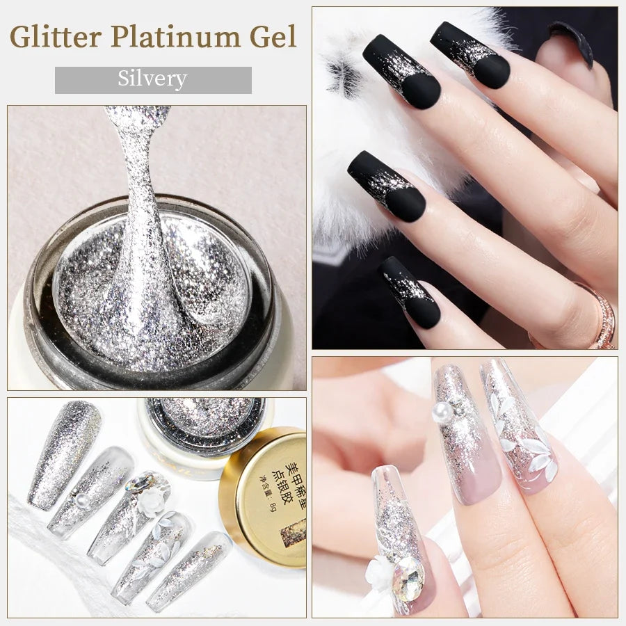RSNAIL No Wipe Platinum Gel Nail Polish 8g Sparkle Painting Metallic Golden Silvery Liner Gel French Drawing Liner DIY Nail Art 5