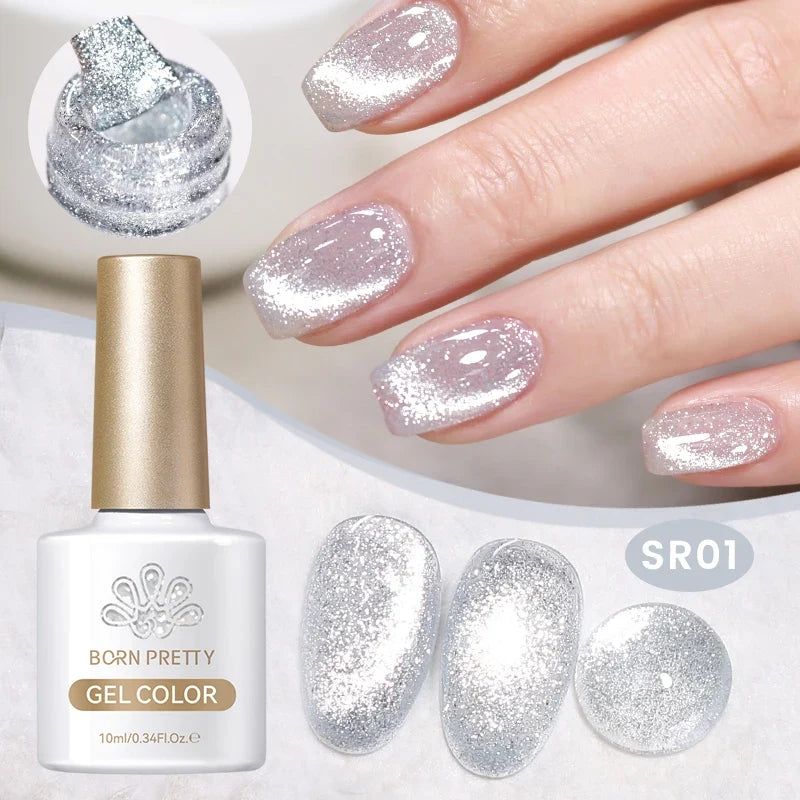 BORN PRETTY 10ml Silver Shining Reflective Cat Magnetic Gel Nail Polish Crystal Glitter Soak Off UV LED Nail Art Gel Varnish 1