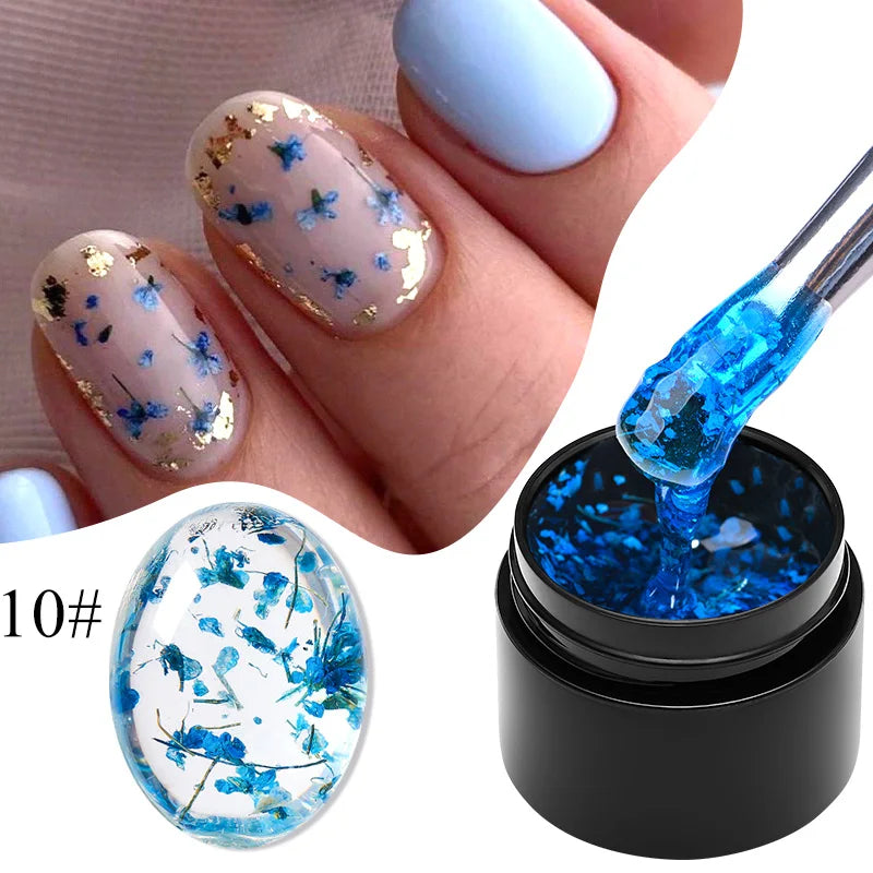 MEET ACROSS 5ml Pink Dried Flower Gel Nail Polish Natural Flower Fairy Nail Art Gel Soak Off UV LED Painting Varnishes For Nails 97