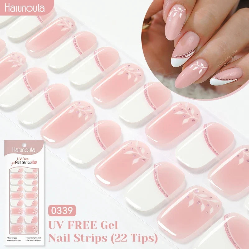 22strips UV Free Nail Gel Strips Loving Heart Gel Polish Nail Sticker Curing-free Adhesive Stickers for Nails Long Lasting Wrap 20