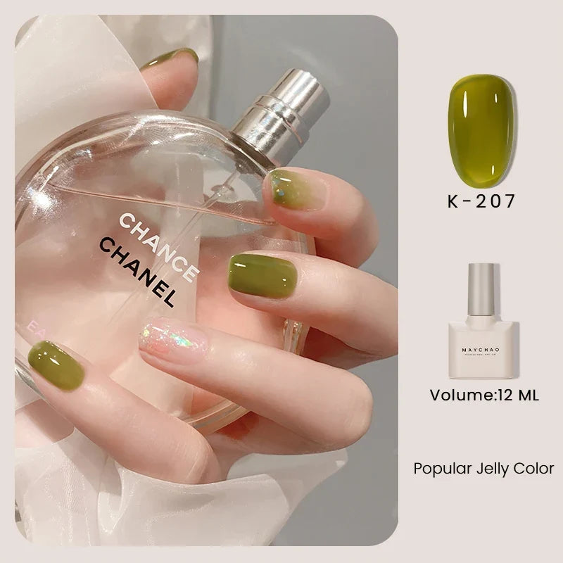 MAYCHAO 12ml Jelly Gel Nail Polish Semi Permanent Top Coat Soak Off UV LED Gel Art Nail Varnish Manicure Long Lasting Nail Gel 6