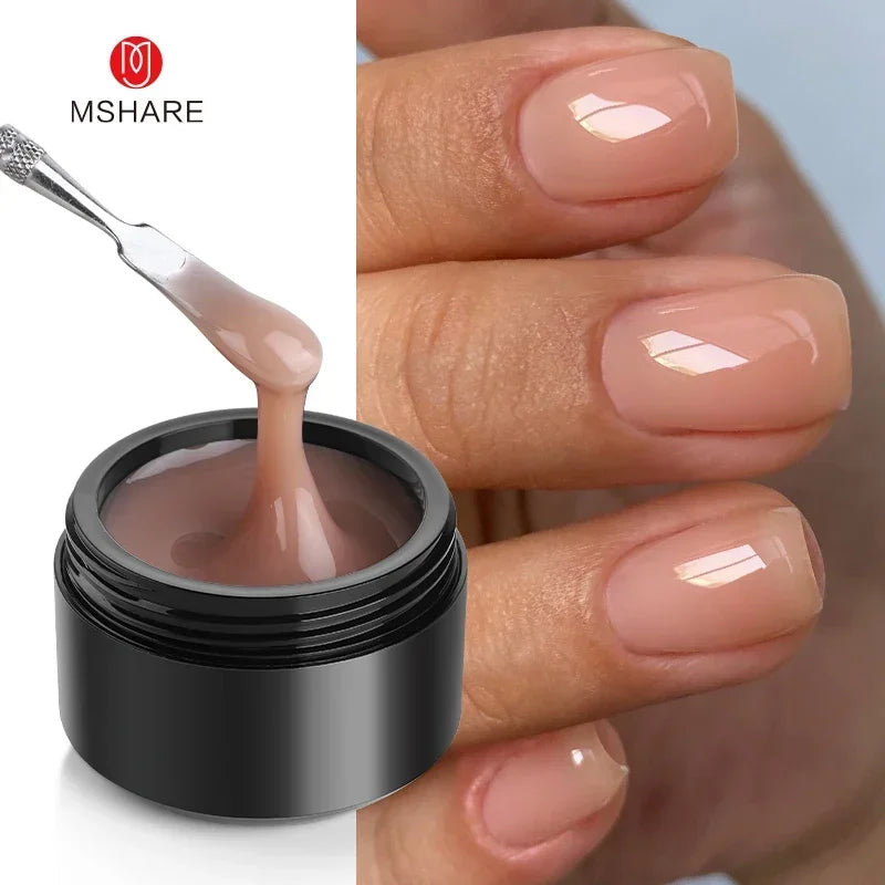 MSHARE 50ml Natural Nails Gel Builder Nalil Tpo Free Self Leveling Gel for Nail Extension Construction Pink Shade UV Led Gel 12