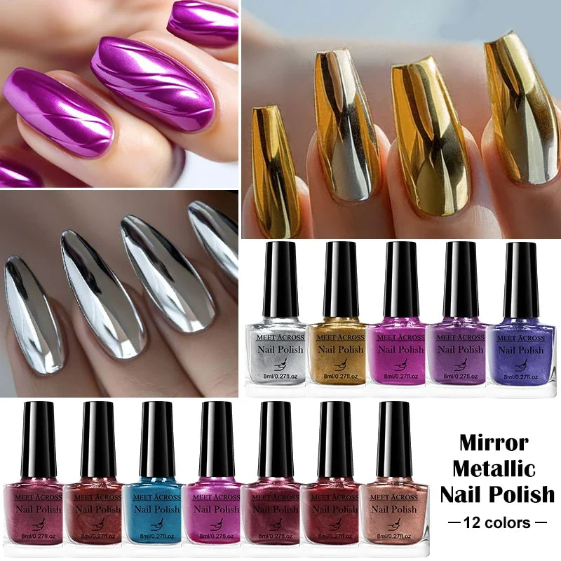 8ml Mirror Metallic Nail Polish No Need Lamp Curing Air Dry Salon Quality Soak-Off Long Lasting Varnishes DIY Manicure Design 2