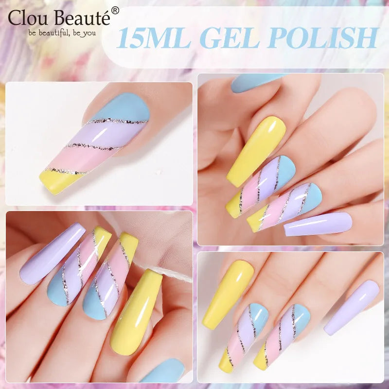 Clou Beaute 15ml Red Black White Green Neon Gel Nail Polish Base Top Coat Velvet Top 400 Colors Semi Permanent Gel Nail Varnish 4