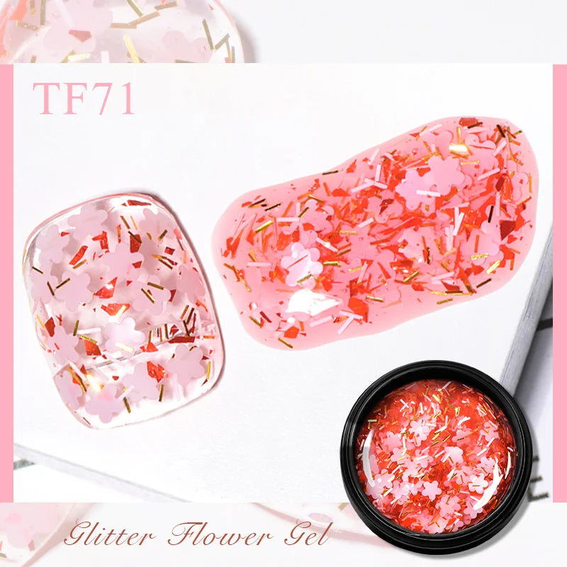 MEET ACROSS 5ml Pink Dried Flower Gel Nail Polish Natural Flower Fairy Nail Art Gel Soak Off UV LED Painting Varnishes For Nails 48