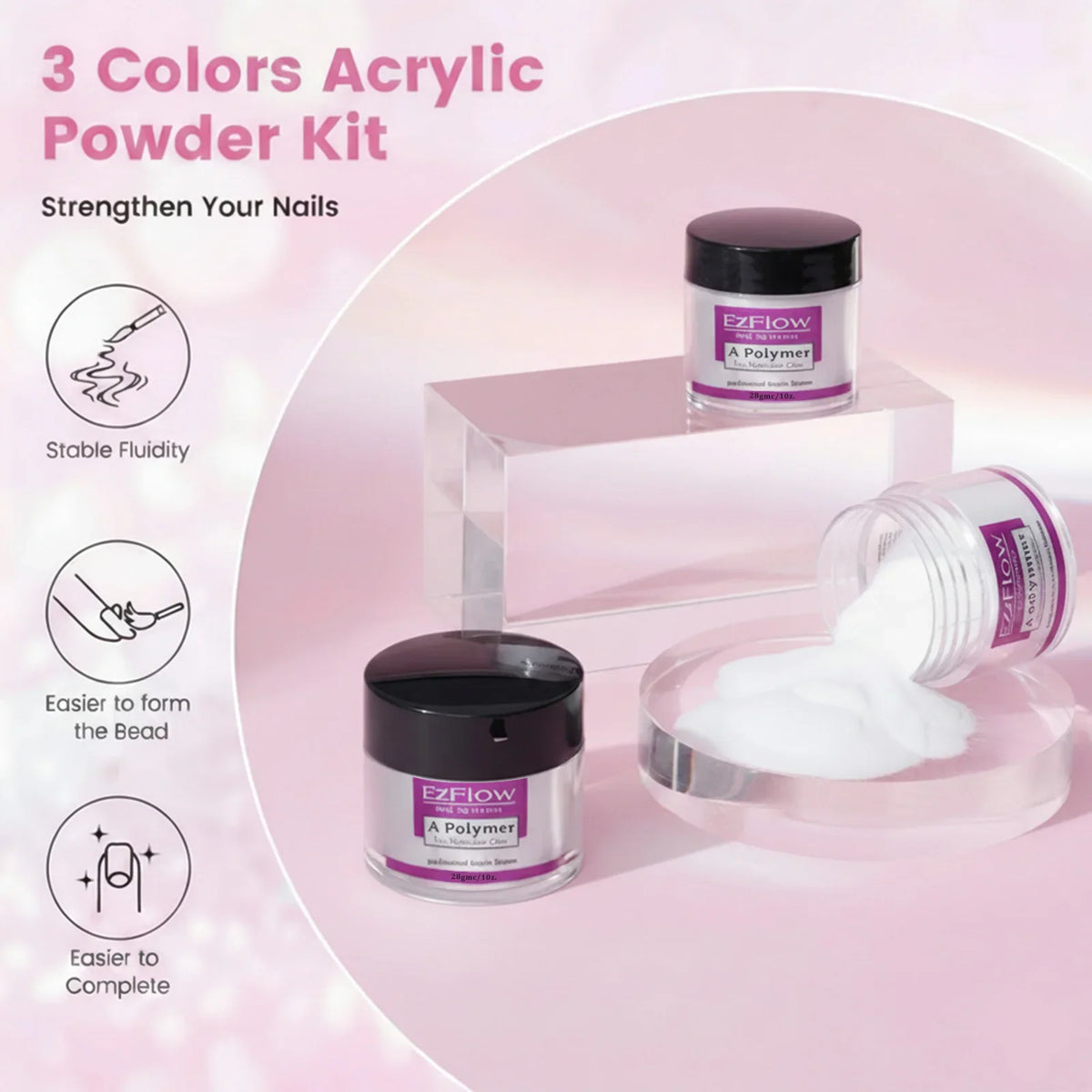 Acrylic Nail Kit ,Clear White Pink 28g Acrylic Powder and 75ml Liquid Set Brush Forms Cuticle Oil Pen Tools Manicure Nails Kit 2