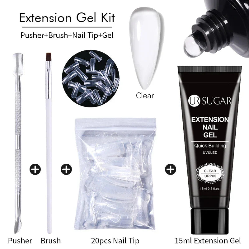 UR SUGAR 15ml Extension Gel Nail Polish Bright Nude White Clear Semi Permanent UV Hard Gel Nails Finger Prolong Gel Varnish Set 27