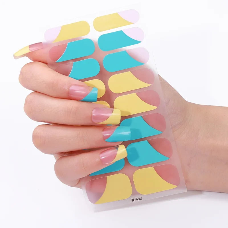 16Tips Full Cover French Nail Polish Strips Gradient Glitter Nail Stickers Self Adhesive Manicure Decoration Nail Art Decals 10