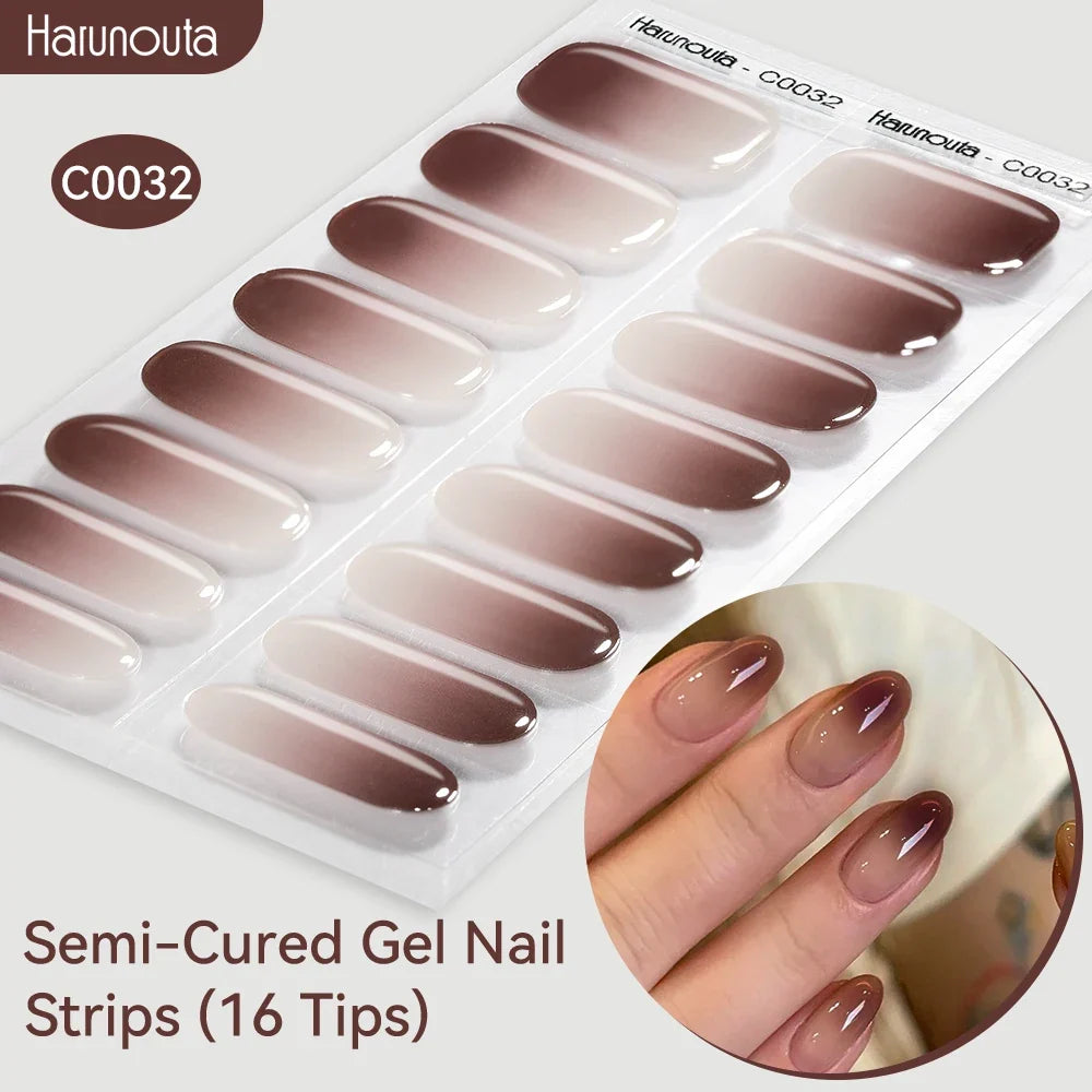 Gradient Auroras Semi Cured Gel Nail Strips Sparkly Shinning DIY Gel Polish Stickers for Nails Works with UV/LED Nail Lamps 90