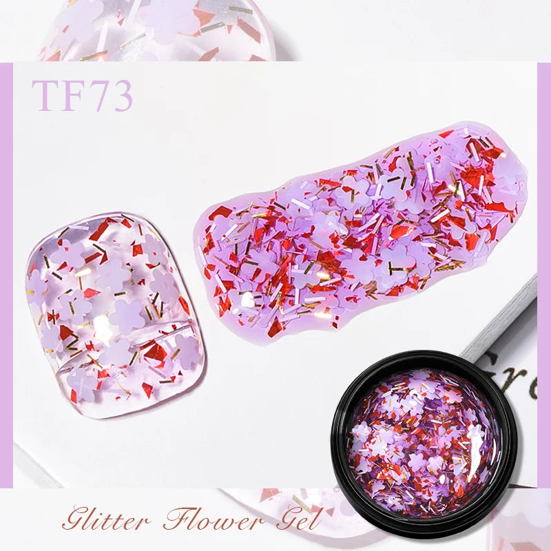 MEET ACROSS 5ml Pink Dried Flower Gel Nail Polish Natural Flower Fairy Nail Art Gel Soak Off UV LED Painting Varnishes For Nails 93