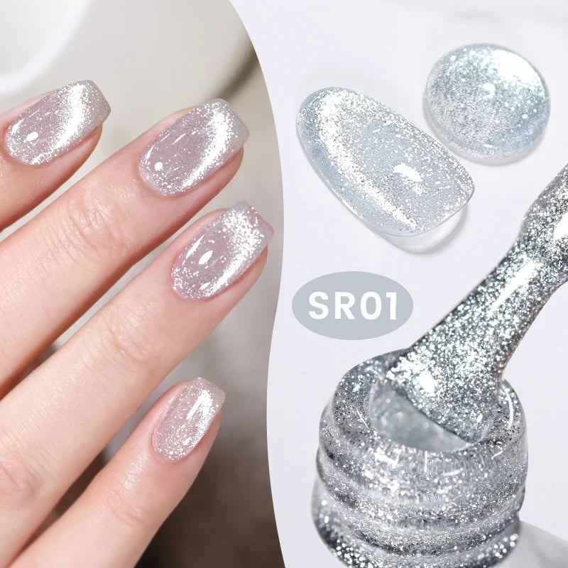 BORN PRETTY 10ml Silver Shining Reflective Cat Magnetic Gel Nail Polish Crystal Glitter Soak Off UV LED Nail Art Gel Varnish 3