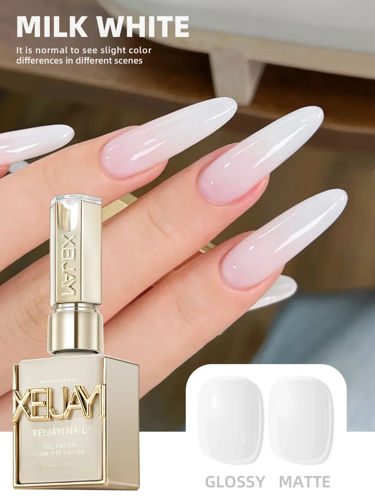 1Pc 15ML Milky White Pure Nail Polish Gel Nail Add Semi-Permanent Soak Off UV LED Construction Gel Varnish 1