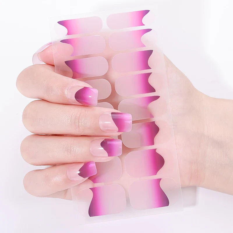 16Tips Full Cover French Nail Polish Strips Gradient Glitter Nail Stickers Self Adhesive Manicure Decoration Nail Art Decals 7