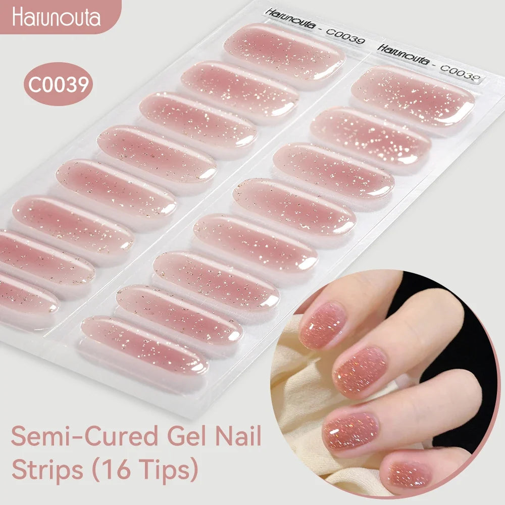 Gradient Auroras Semi Cured Gel Nail Strips Sparkly Shinning DIY Gel Polish Stickers for Nails Works with UV/LED Nail Lamps 75