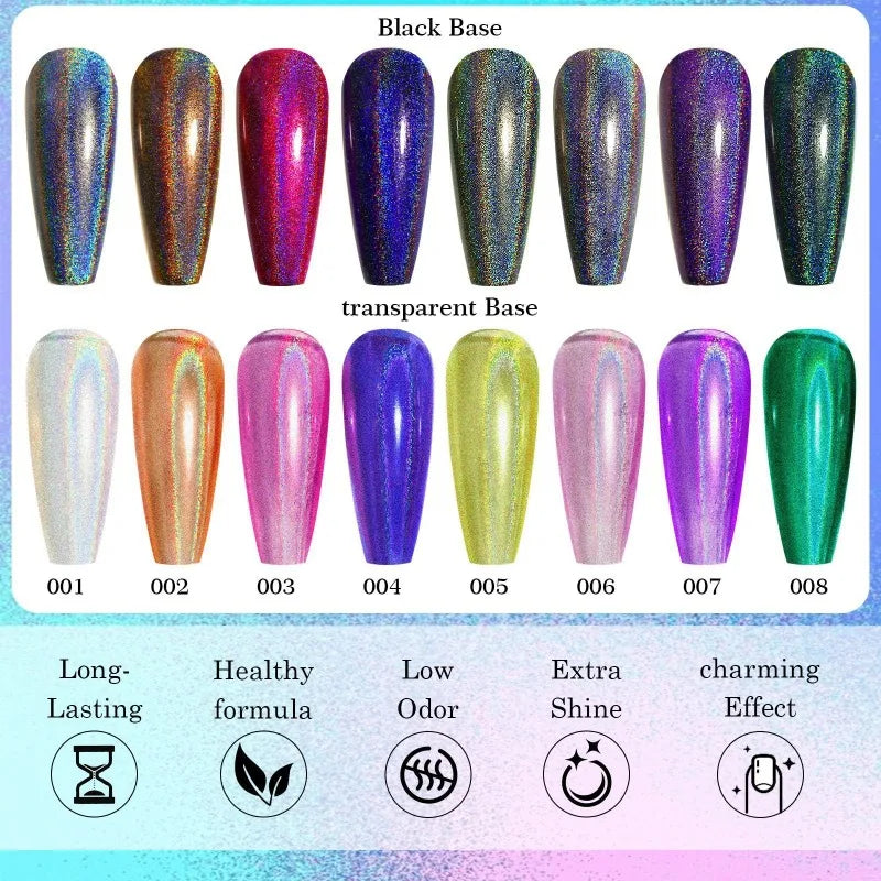 Rainbow Sparkle Holographic Nail Polish 7ml Multichrome Laser Glitter Nail Lacquer Quick-Dry Salon Professional Nail Art Polish 6